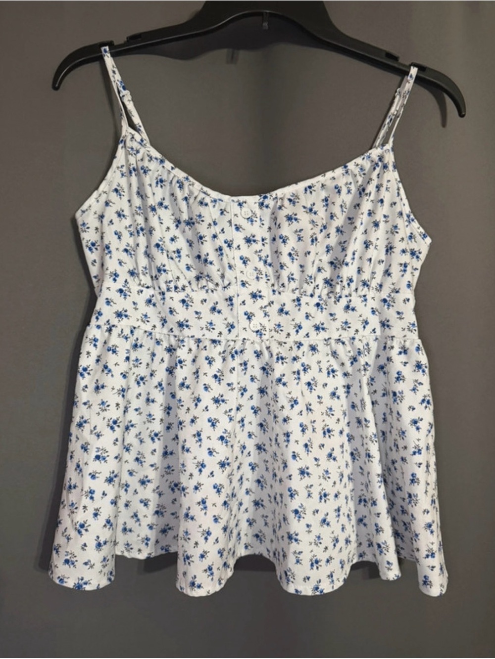 SHEIN White Spaghetti Strap Peplum Top with Blue Floral Print
